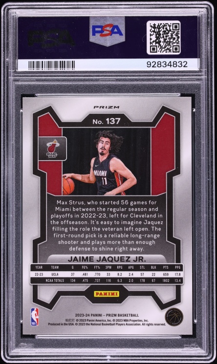 2023 Panini Prizm Silver Jaime Jaquez Jr. ROOKIE #137 PSA 10 GEM MINT