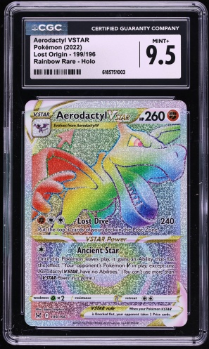 2022 Pokemon Sword & Shield Lost Origin Rainbow Rare Aerodactyl VSTAR #199 CGC 9.5 MINT+