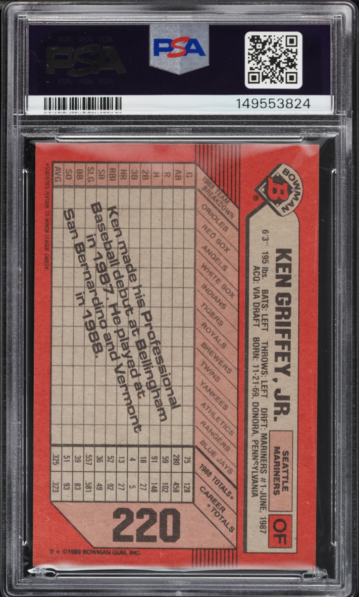 1989 Bowman Ken Griffey Jr. ROOKIE #220 PSA 7 NRMT