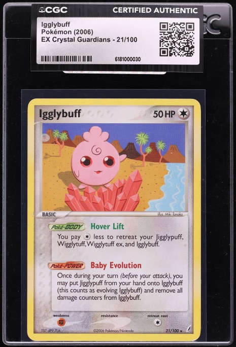 2006 Pokemon EX Crystal Guardians Igglybuff #21 CGC AUTH