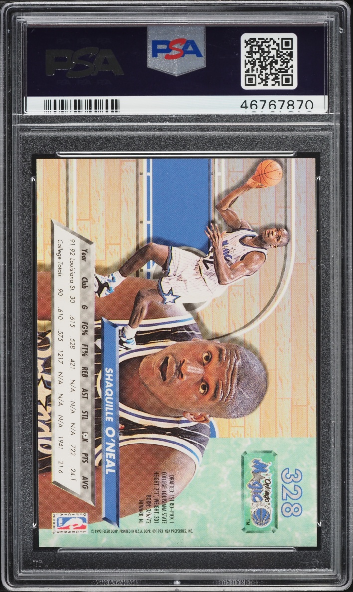1992 Ultra Basketball Shaquille O'Neal ROOKIE #328 PSA 9 MINT