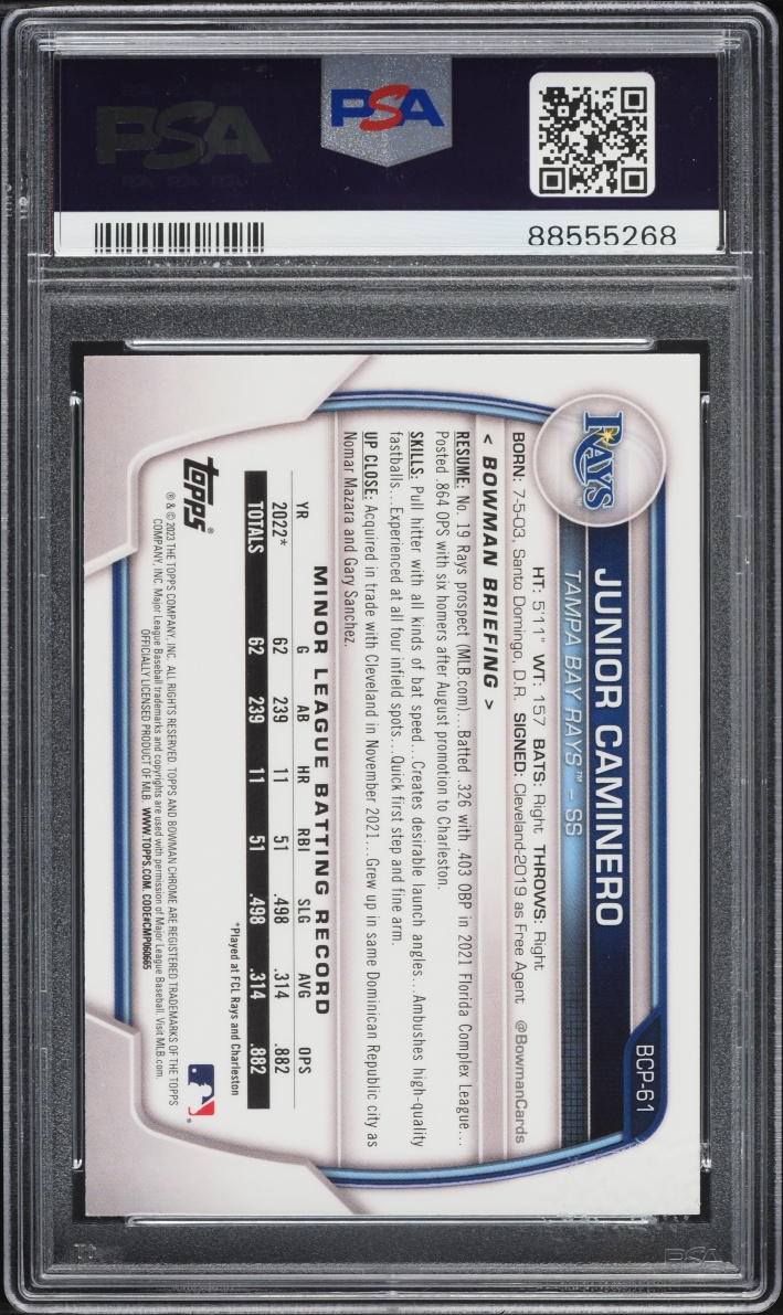 2023 Bowman Chrome Junior Caminero PROSPECT #BCP-61 PSA 10 GEM MINT