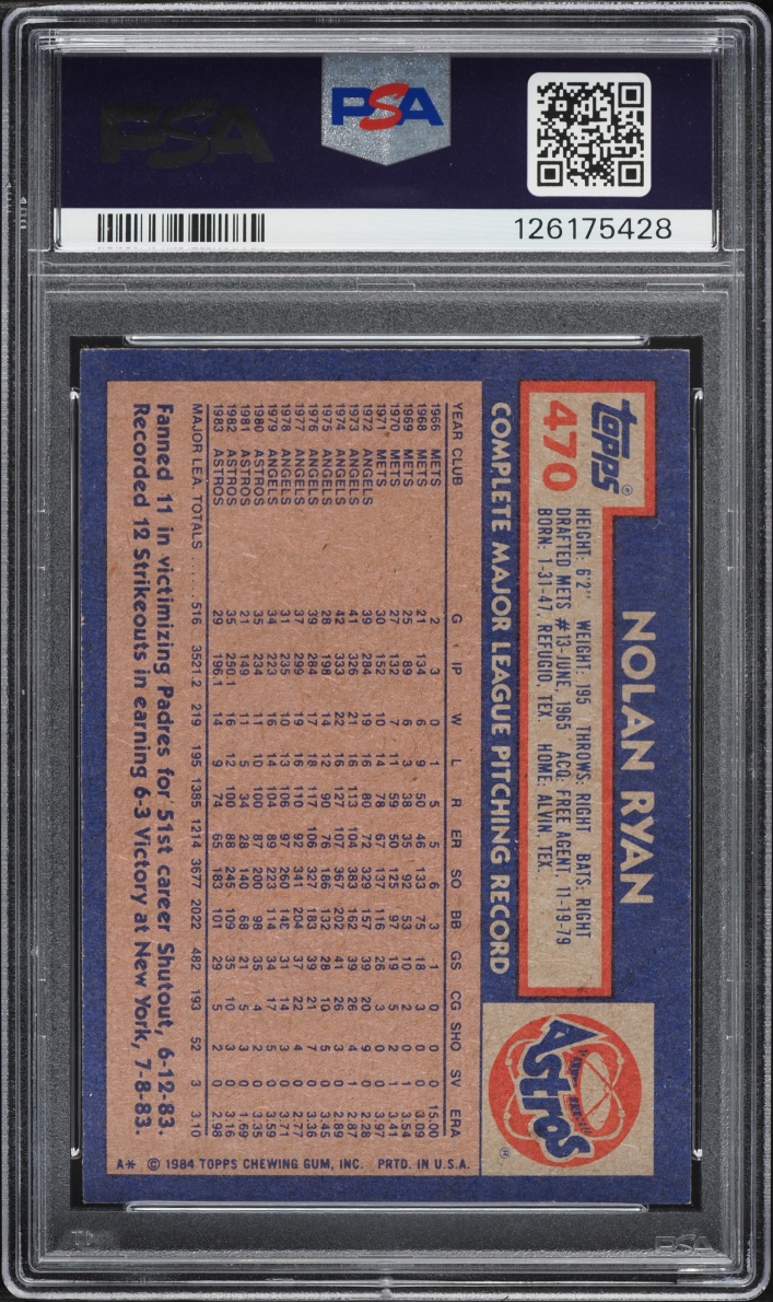 1984 Topps Nolan Ryan #470 PSA 8 NM-MT