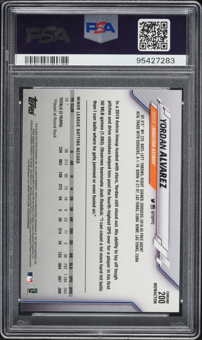 2020 Topps Chrome Refractor Yordan Alvarez ROOKIE #200 PSA 10 GEM MINT