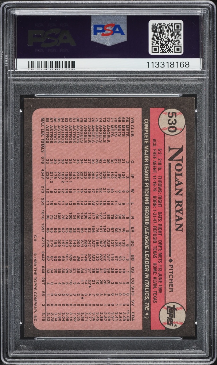 1989 Topps Nolan Ryan #530 PSA 8 NM-MT