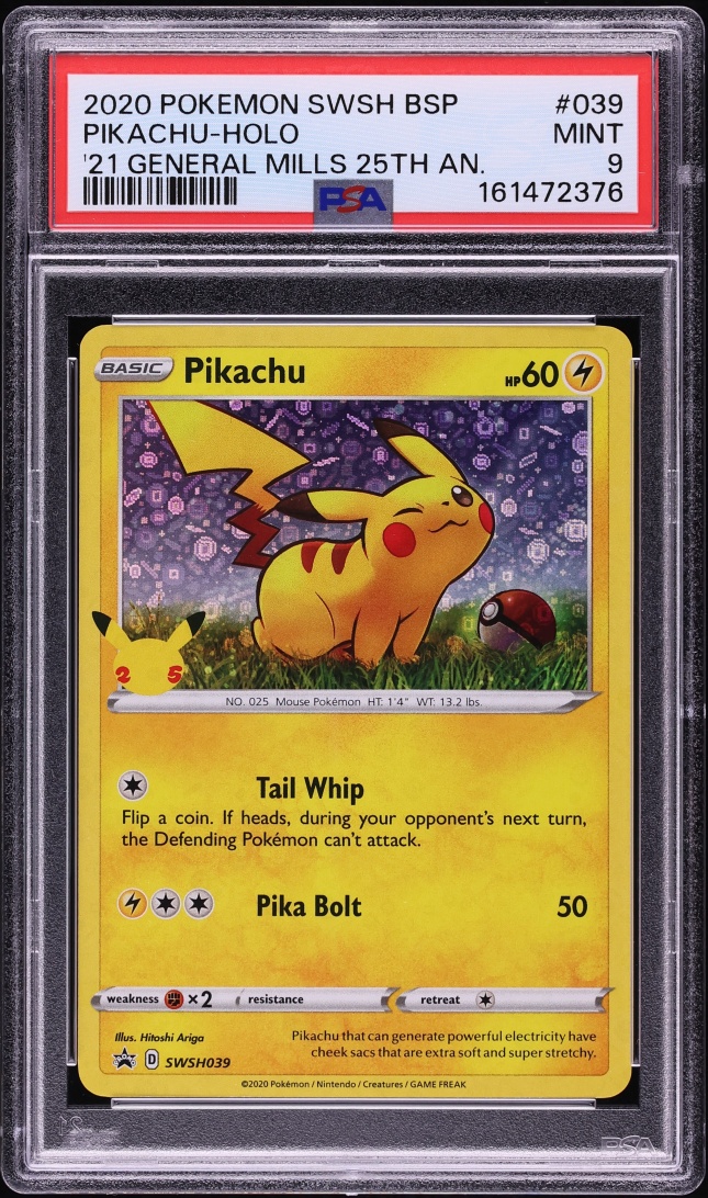 2020 Pokemon Sword & Shield Promo General Mills Sequin Holo Pikachu #39 PSA 9 MINT