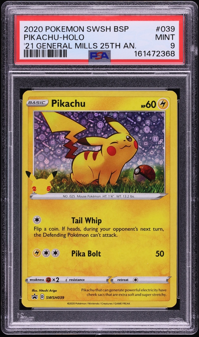 2020 Pokemon Sword & Shield Promo General Mills Sequin Holo Pikachu #39 PSA 9 MINT