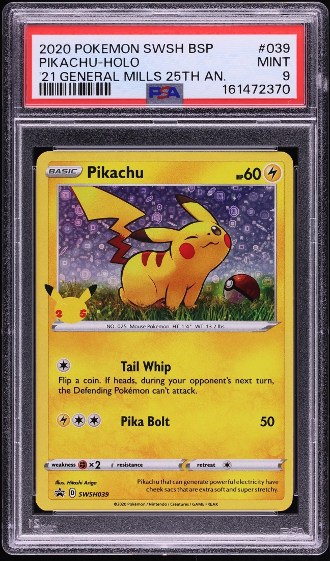 2020 Pokemon Sword & Shield Promo General Mills Sequin Holo Pikachu #39 PSA 9 MINT