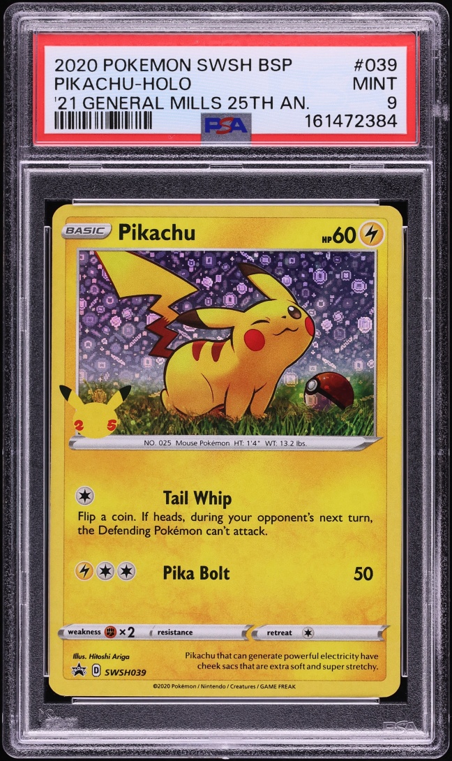 2020 Pokemon Sword & Shield Promo General Mills Sequin Holo Pikachu #39 PSA 9 MINT