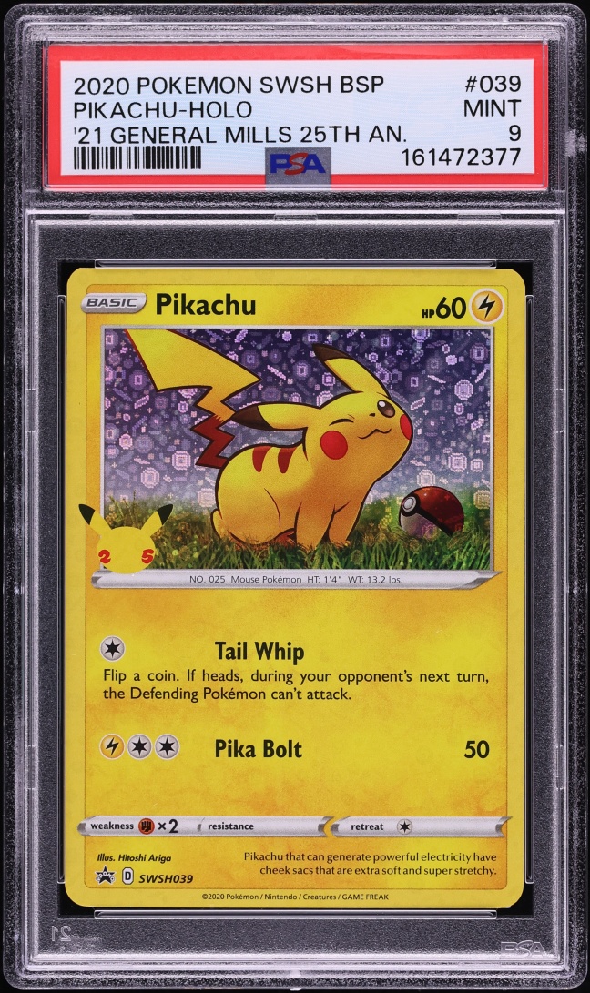 2020 Pokemon Sword & Shield Promo General Mills Sequin Holo Pikachu #39 PSA 9 MINT