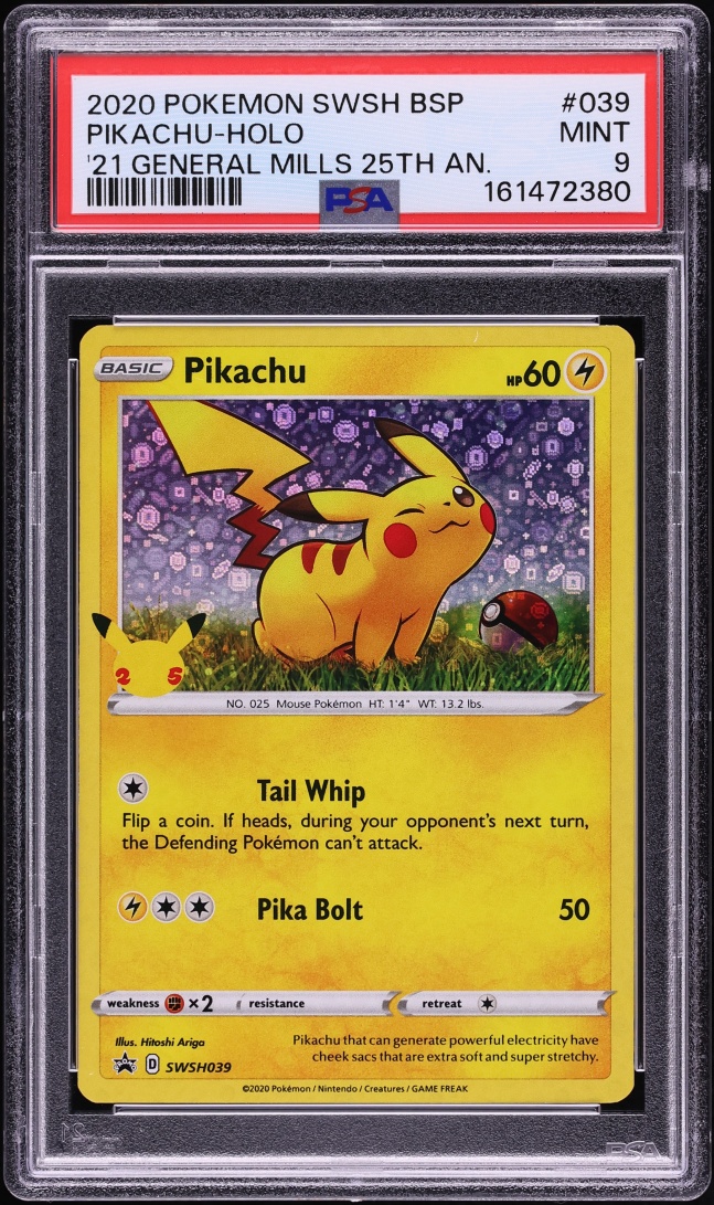 2020 Pokemon Sword & Shield Promo General Mills Sequin Holo Pikachu #39 PSA 9 MINT