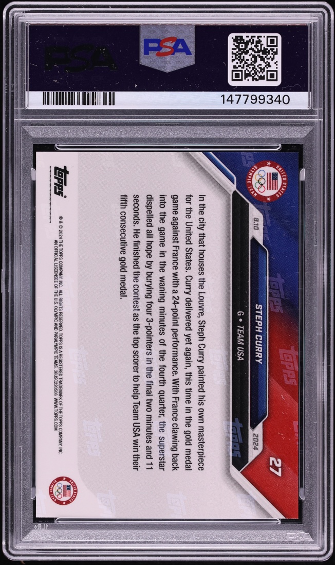 2024 Topps Now Olympics Stephen Curry #27 PSA 10 GEM MINT