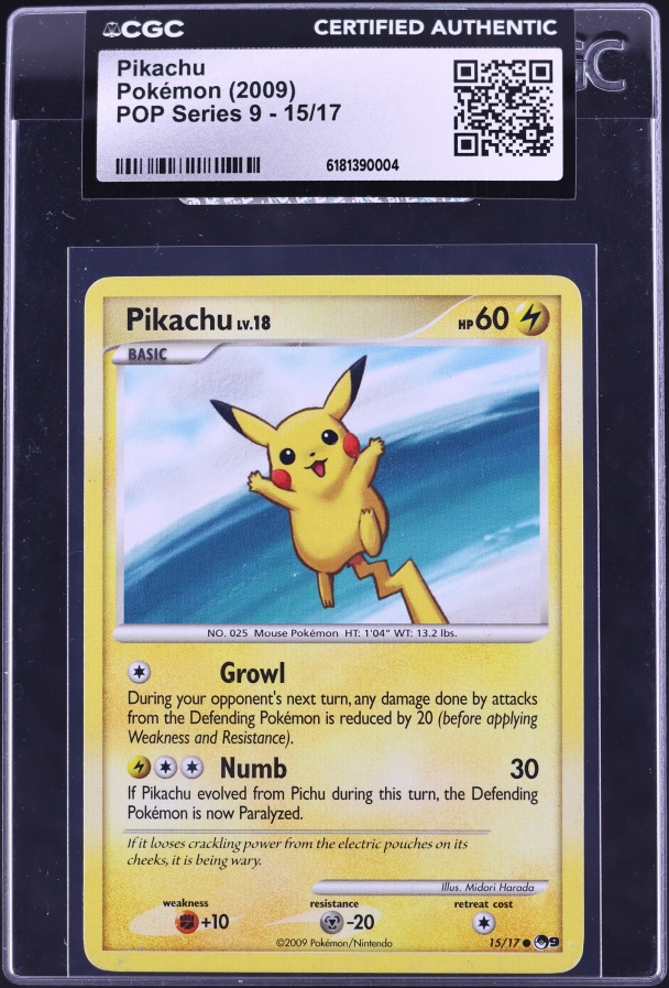 2009 Pokemon Diamond & Pearl POP Series 9 Pikachu #15 CGC AUTH