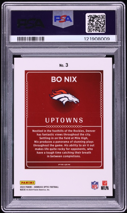 2024 Donruss Optic Uptowns Bo Nix ROOKIE #3 PSA 10 GEM MINT