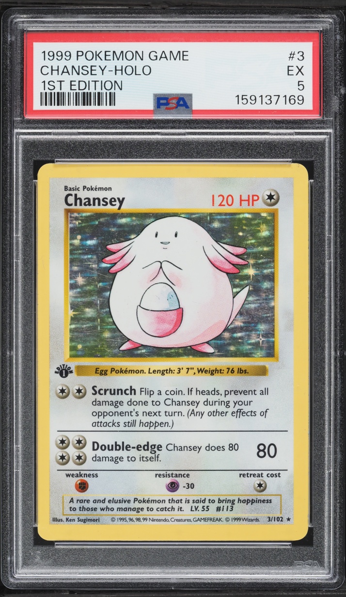 1999 Pokemon Base Set Shadowless 1st Edition Holo Chansey #3 PSA 5 EX