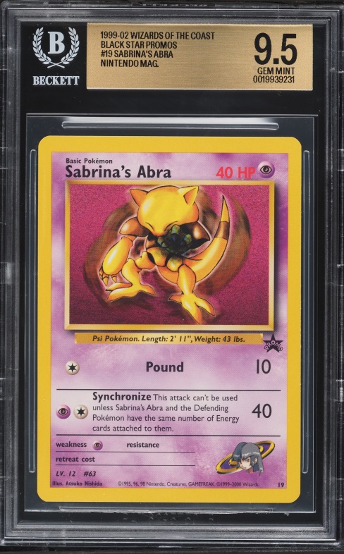 1999 Pokemon Wizards Of The Coast Black Star Promo Nintendo Mag. Sabrina's Abra #19 BGS 9.5 GEM