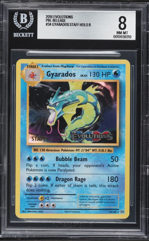 2016 Pokemon XY Evolutions Pre-Release Staff Holo Gyarados #34 BGS 8 NM-MT
