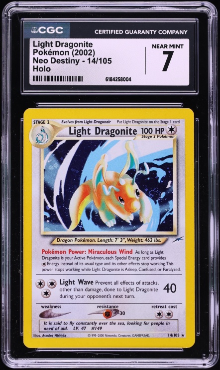 2002 Pokemon Neo Destiny Holo Light Dragonite #14 CGC 7 NRMT