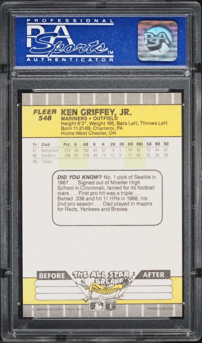 1989 Fleer Ken Griffey Jr. ROOKIE #548 PSA 9 MINT