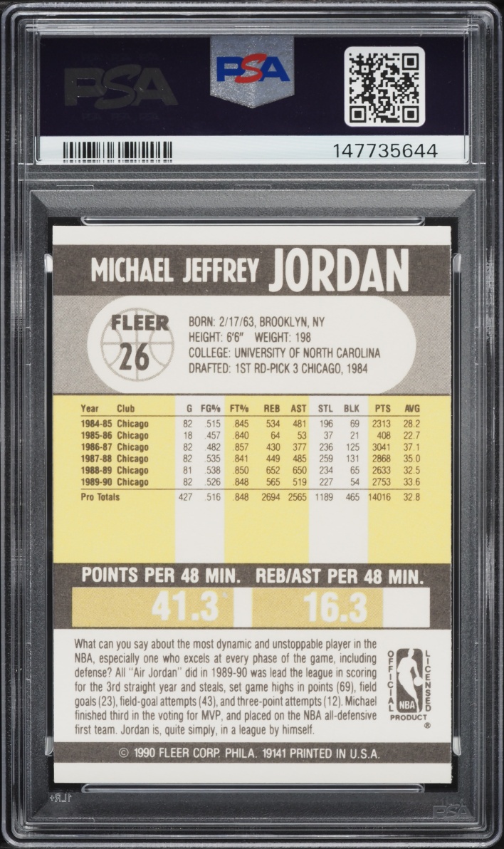 1990 Fleer Basketball Michael Jordan #26 PSA 7 NRMT