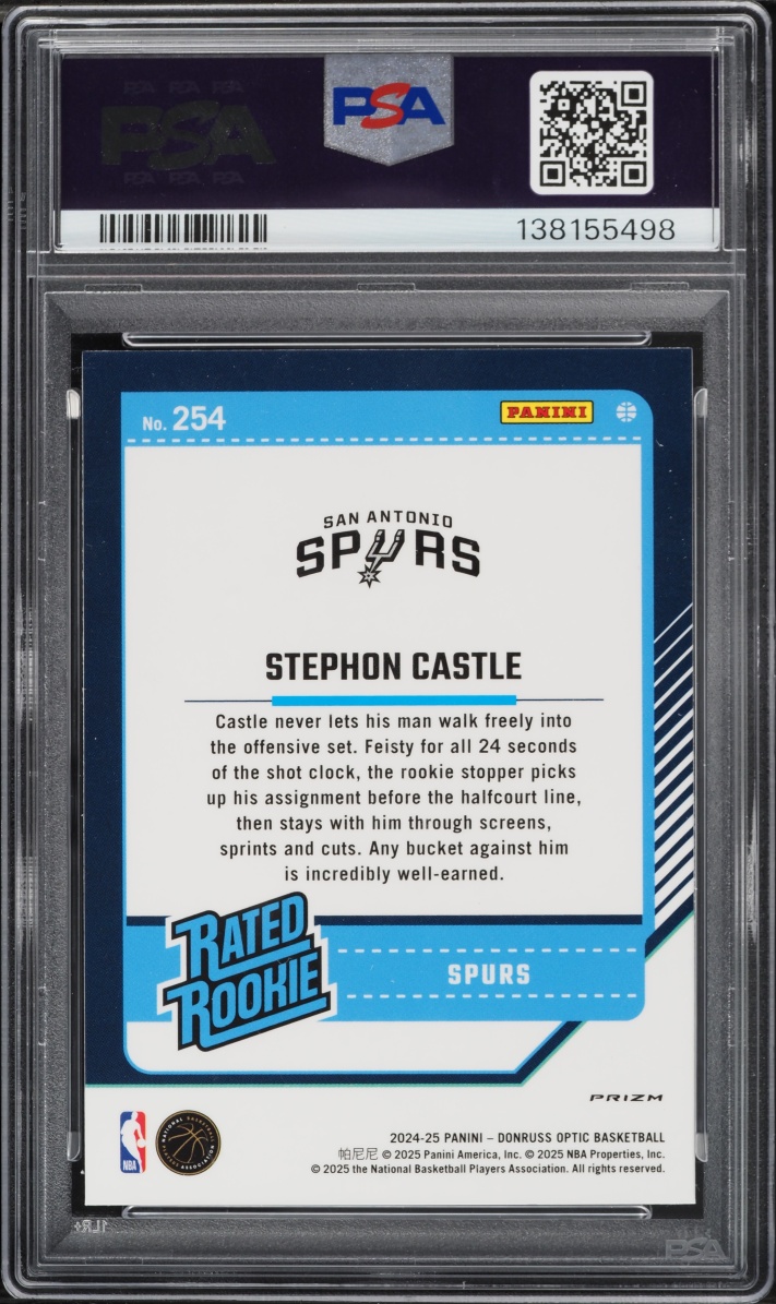 2024 Donruss Optic Holo Stephon Castle ROOKIE #254 PSA 10 GEM MINT