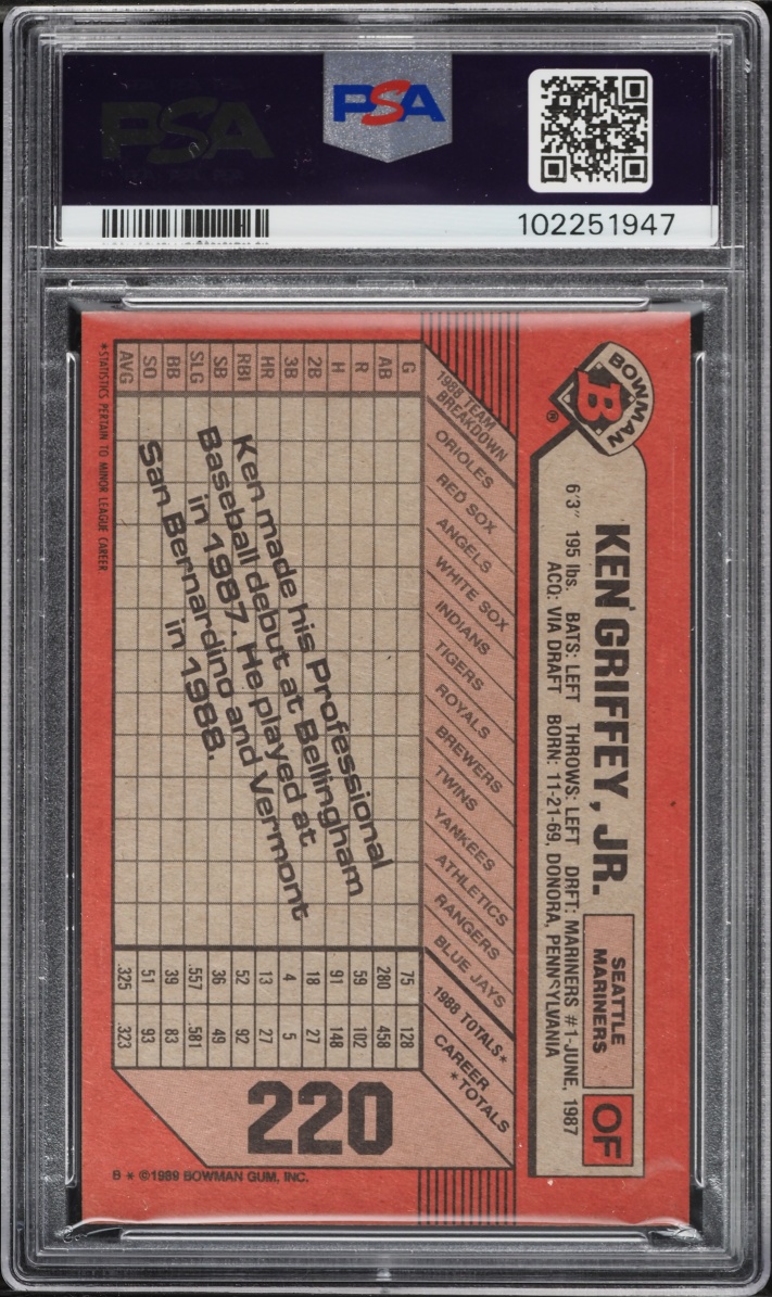 1989 Bowman Ken Griffey Jr. ROOKIE #220 PSA 8 NM-MT