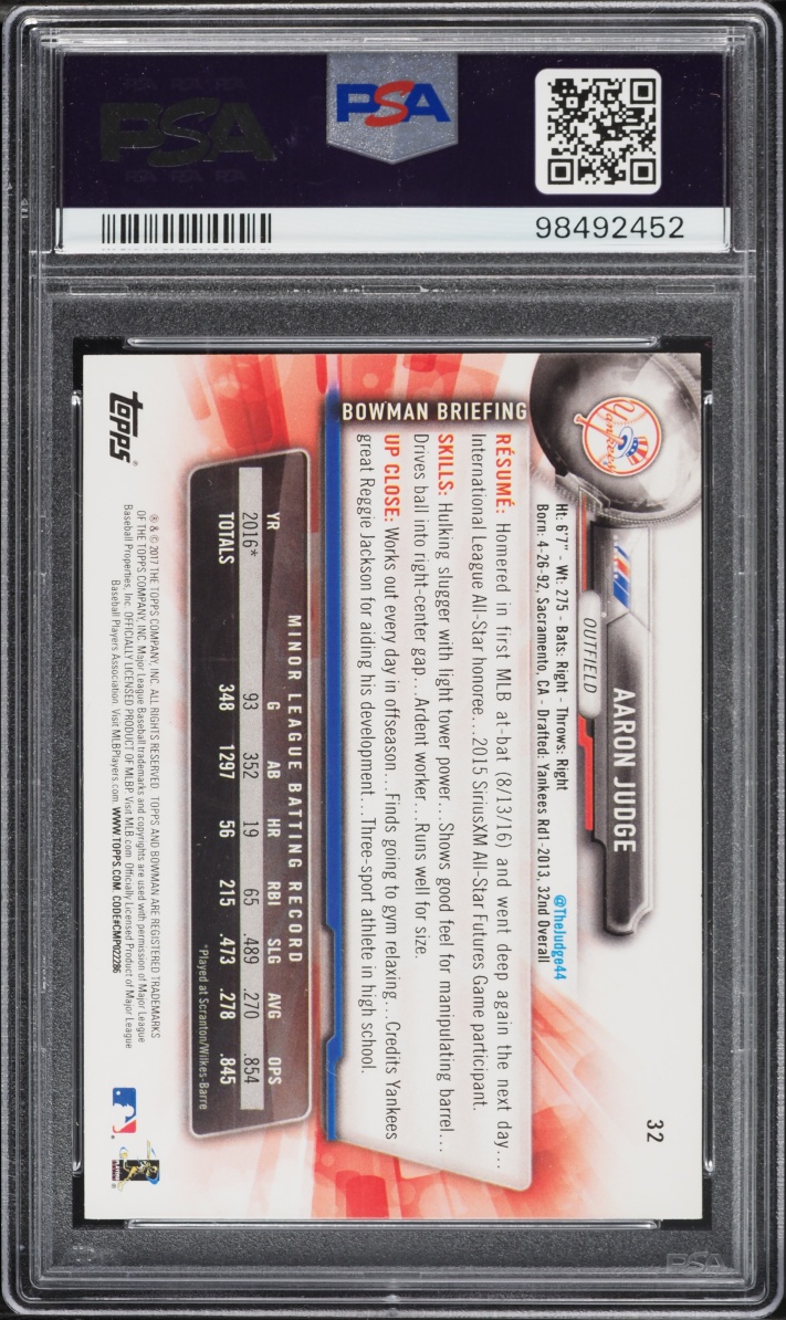 2017 Bowman Aaron Judge ROOKIE #32 PSA 8 NM-MT
