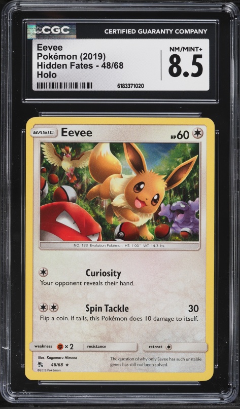2019 Pokemon Sun & Moon Hidden Fates Holo Eevee #48 CGC 8.5 NM-MT+