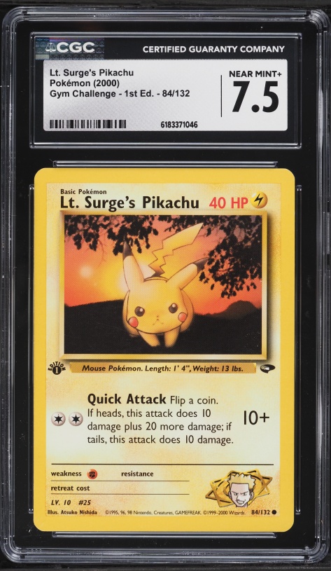 2000 Pokemon Gym Challenge 1st Edition Lt Surge's Pikachu #84 CGC 7.5 NRMT+