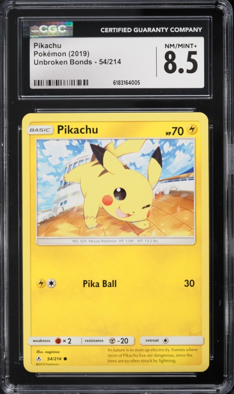 2019 Pokemon Sun & Moon Unbroken Bonds Pikachu #54 CGC 8.5 NM-MT+
