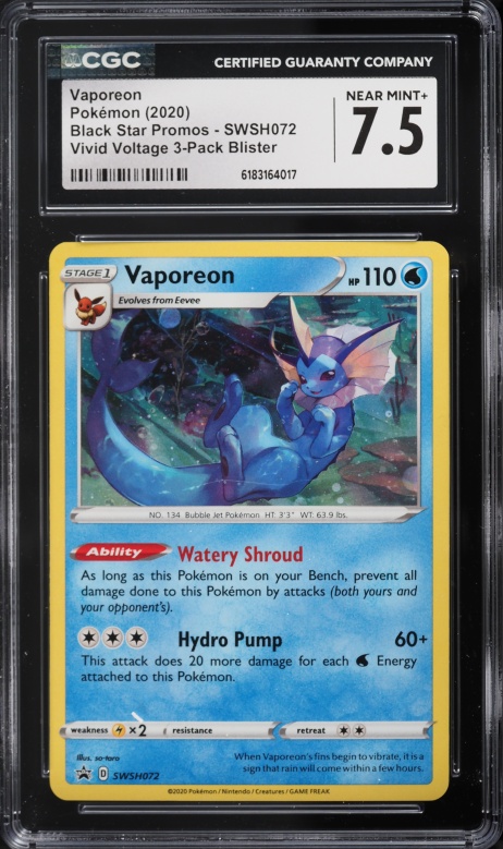 2020 Pokemon Sword & Shield Promo Vivid Voltage Blister Holo Vaporeon #SWSH072 CGC 7.5 NRMT+