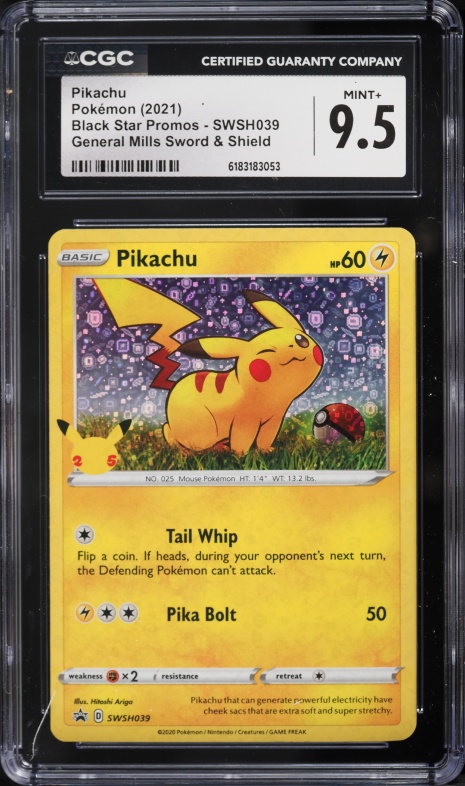 2021 Pokemon Sword & Shield Promo General Mills 25th Anniversary Holo Pikachu #SWSH039 CGC 9.5