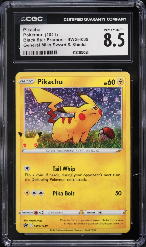 2021 Pokemon Sword & Shield Promo General Mills 25th Anniversary Holo Pikachu #SWSH039 CGC 8.5