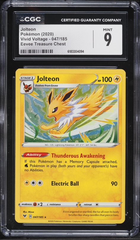 2020 Pokemon Sword & Shield Vivid Voltage Eevee Treasure Chest Jolteon #047 CGC 9 MINT