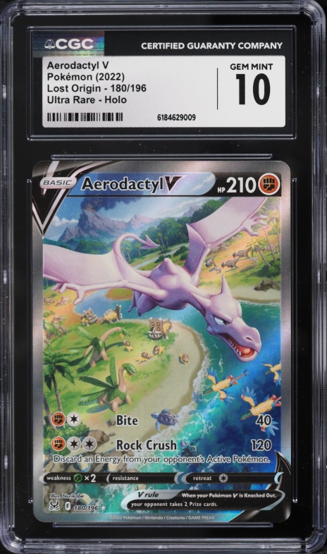 2022 Pokemon Sword & Shield Lost Origin Full Art Aerodactyl V #180 CGC 10 GEM MINT