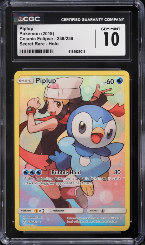 2019 Pokemon Sun & Moon Cosmic Eclipse Full Art Piplup #239 CGC 10 GEM MINT