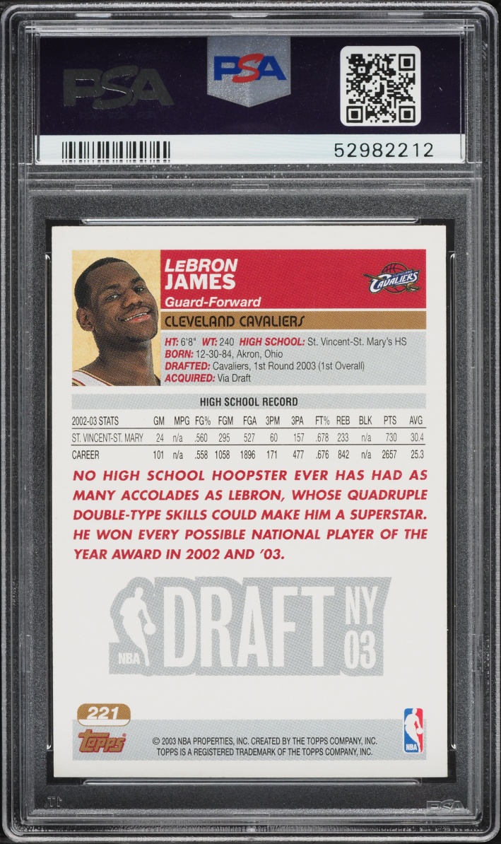 2003 Topps Basketball LeBron James ROOKIE #221 PSA 6 EXMT