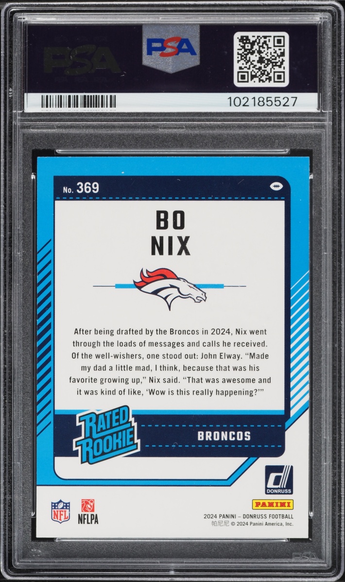 2024 Donruss Football Bo Nix ROOKIE #369 PSA 10 GEM MINT