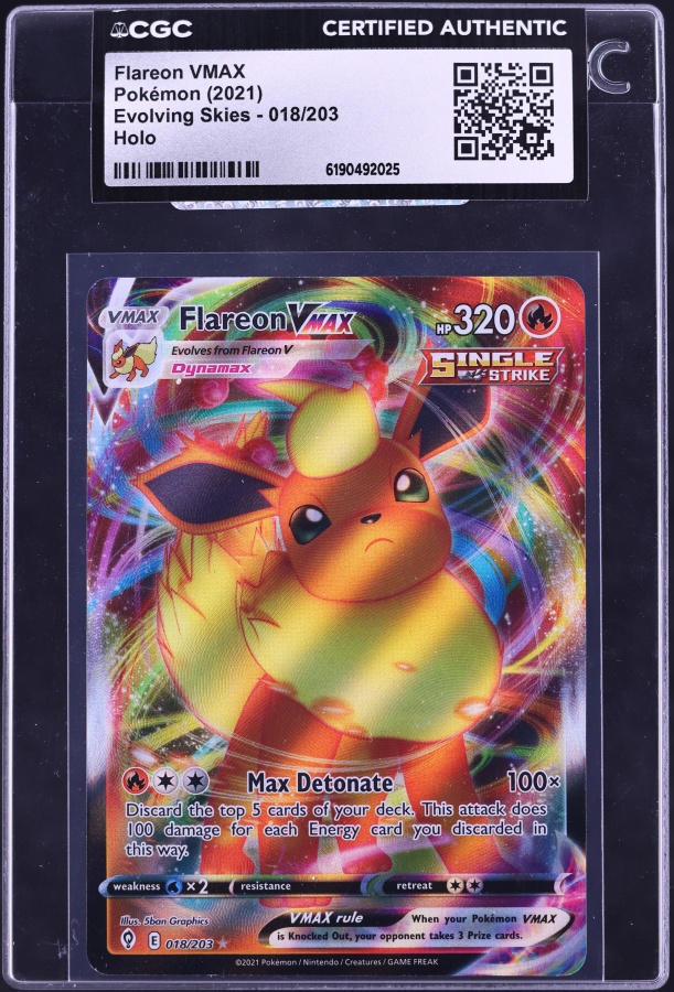 2021 Pokemon Sword & Shield Evolving Skies Full Art Flareon VMAX #18 CGC AUTH