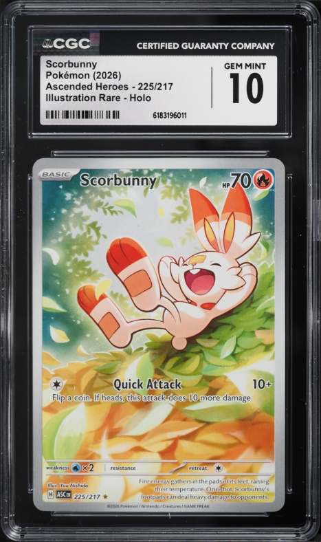 2026 Pokemon Mega Evolution Ascended Heroes IR Scorbunny #225 CGC 10 GEM MINT