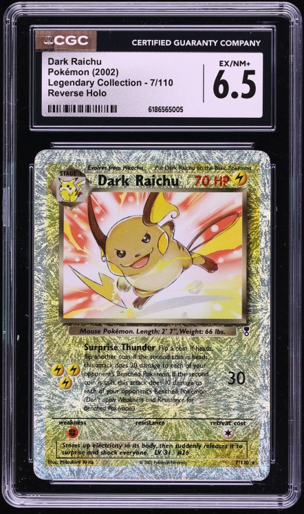 2002 Pokemon Legendary Collection Reverse Holo Dark Raichu #7 CGC 6.5 EXMT+