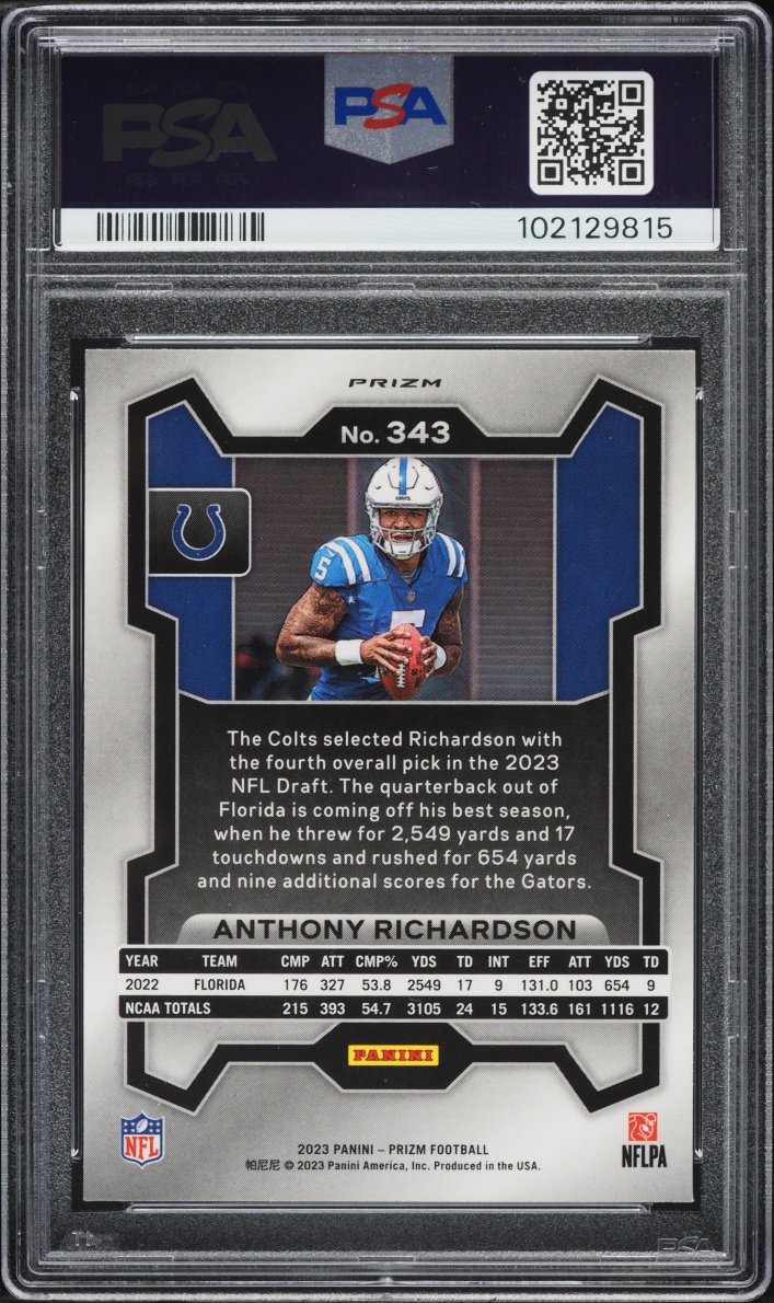2023 Panini Prizm Silver Anthony Richardson ROOKIE #343 PSA 9 MINT