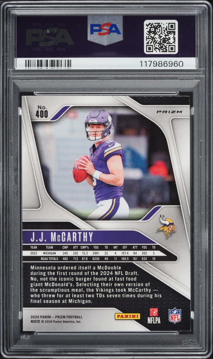2024 Panini Prizm Silver JJ McCarthy ROOKIE #400 PSA 10 GEM MINT
