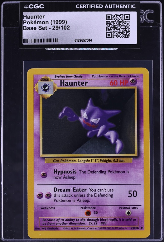 1999 haunter pokemon card Base Set Shadowless #29 CGC AUTH on Fanatics Collect Captured in a crystal Haunter (21/62) [Fossil 1st Edition]