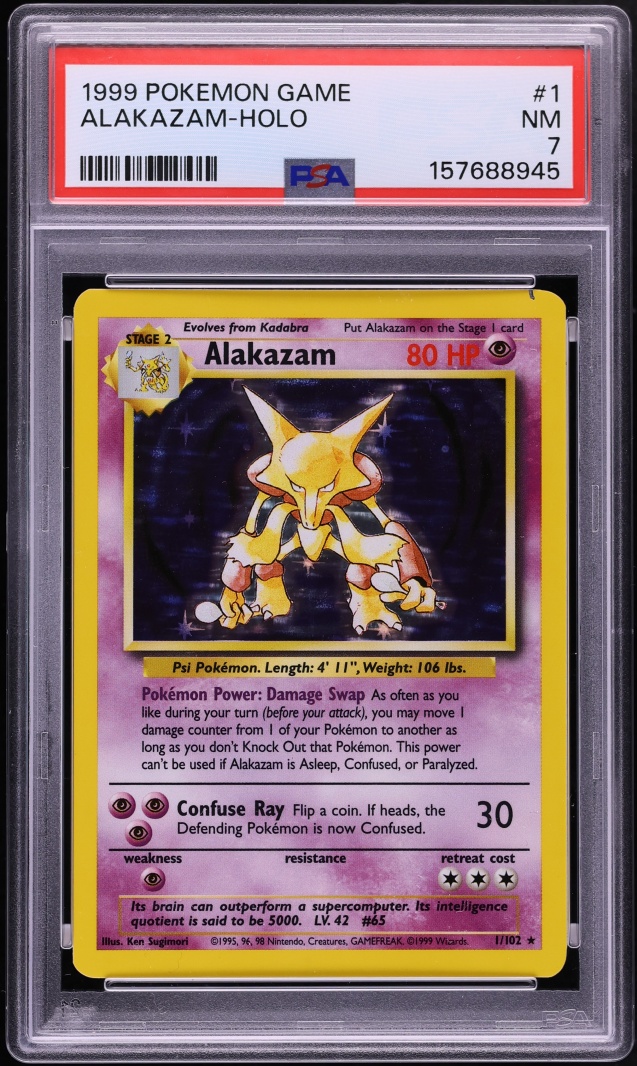 1999 Pokemon Base Set Holo Alakazam #1 PSA 7 NRMT