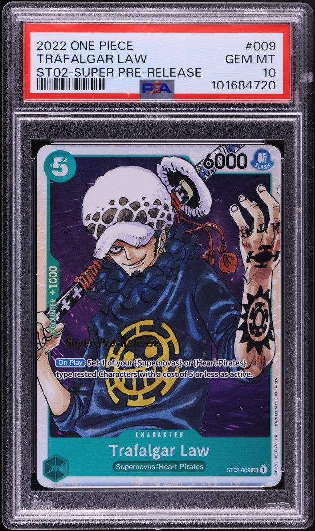 2022 One Piece Worst Generation Super Pre-Release Super Rare Trafalgar Law #ST02-009 PSA 10 GEM