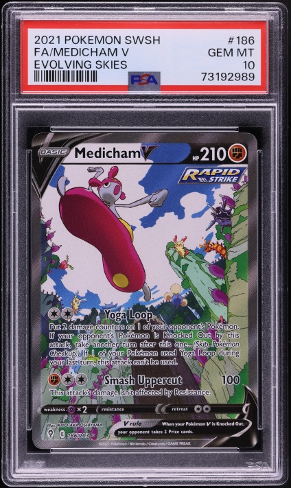 2021 Pokemon Sword & Shield Evolving Skies Full Art Medicham V #186 PSA 10 GEM MINT