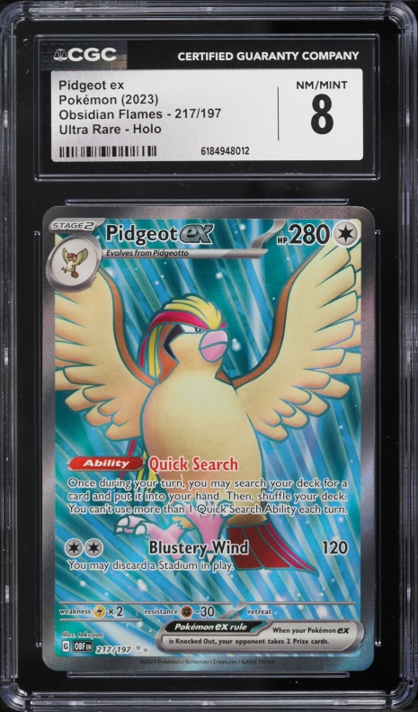 2023 Pokemon Scarlet & Violet Obsidian Flames Full Art Pidgeot Ex #217 CGC 8 NM-MT