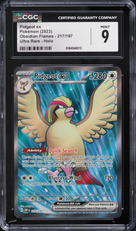 2023 Pokemon Scarlet & Violet Obsidian Flames Full Art Pidgeot Ex #217 CGC 9 MINT