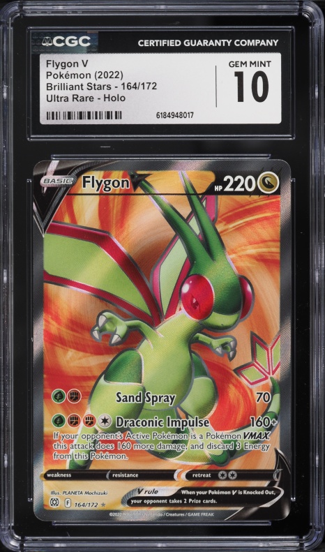 2022 Pokemon Sword & Shield Brilliant Stars Full Art Flygon V #164 CGC 10 GEM MINT